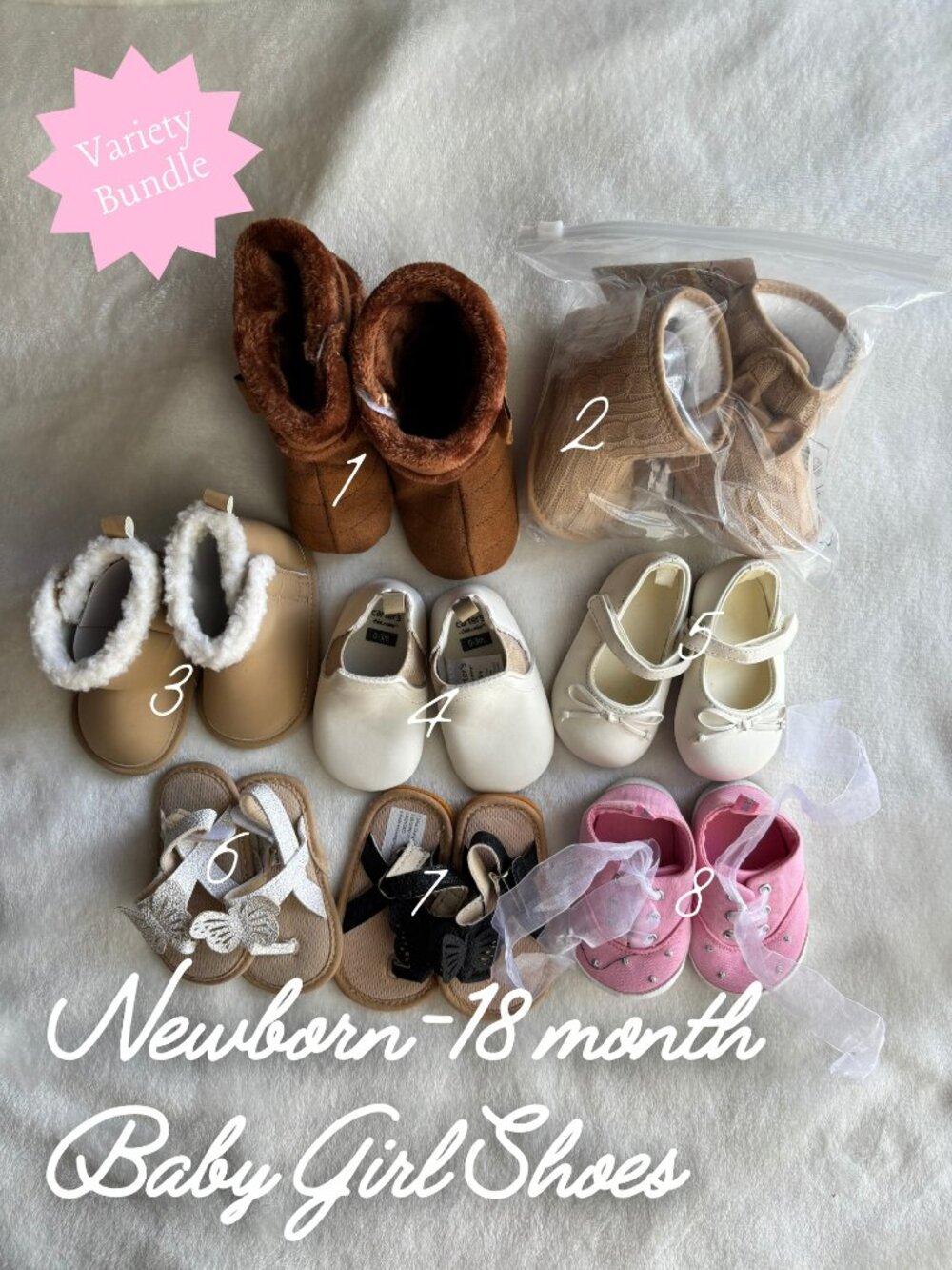 Baby Girl Shoes Bundle 0-18 Months 8 Pairs Mixed Sizes Barely Worn Set